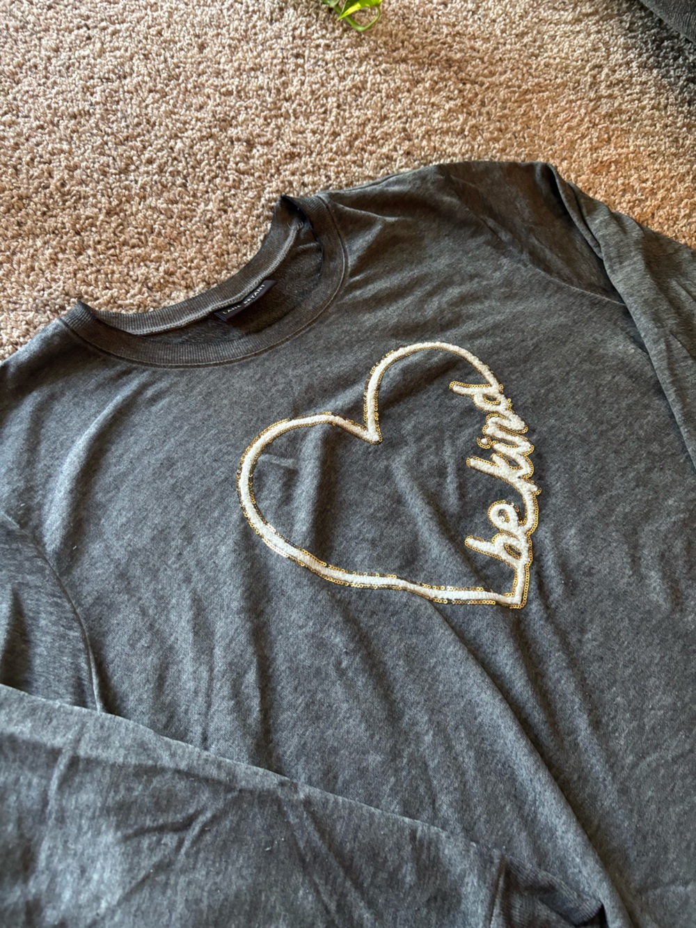 Lane Bryant Dark Gray Long Sleeve Tee with Gold Sequin Heart